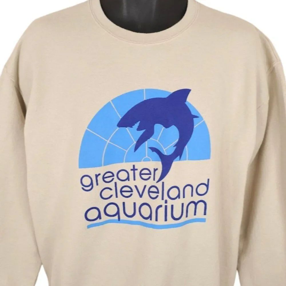 Vintage Greater Cleveland Aquarium Sweatshirt Mens Size Large Beige Y2K Souvenir